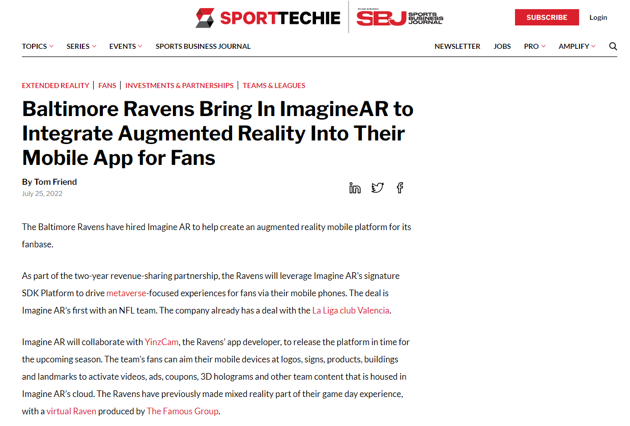 Baltimore Ravens Bring In ImagineAR